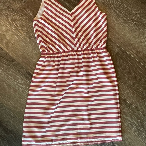 Loft Size Medium sleeveless coral/pink and cream striped dress with cream liner - Picture 5 of 6